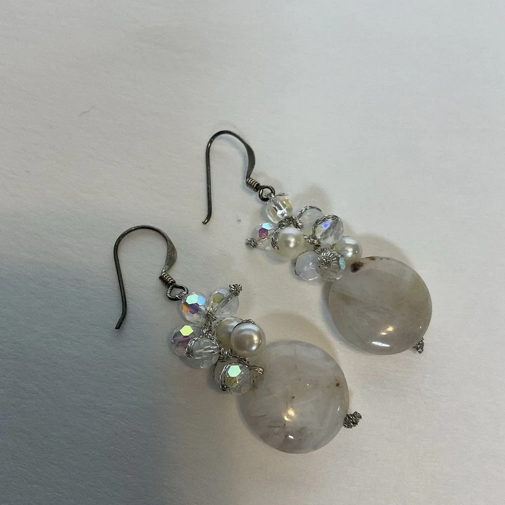 NWT‎ Pannee Women's Sterling Silver/White Pearl DropDangle Earrings Taiwan 1.8